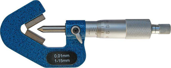 Mikrometr zewnętrzny do pomiaru narzędzi o 3 ostrzach (kąt pryzmy 60°) z kowadełkiem pryzmowym 1-15mm FORMAT